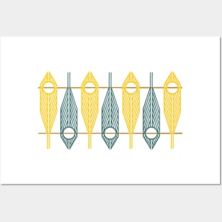 Geometric Feathers in Gold and Green on White Posters and Art